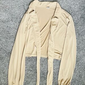 J.O.A. Tan Long Sleeve Top with Tie Detail